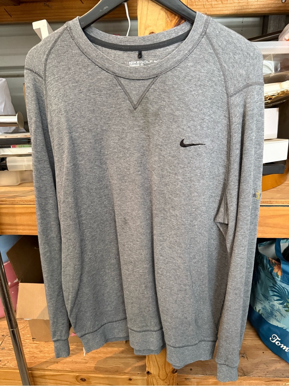 Nike Heather Gray Long Sleeve Crewneck Sweatshirt with Black Swoosh